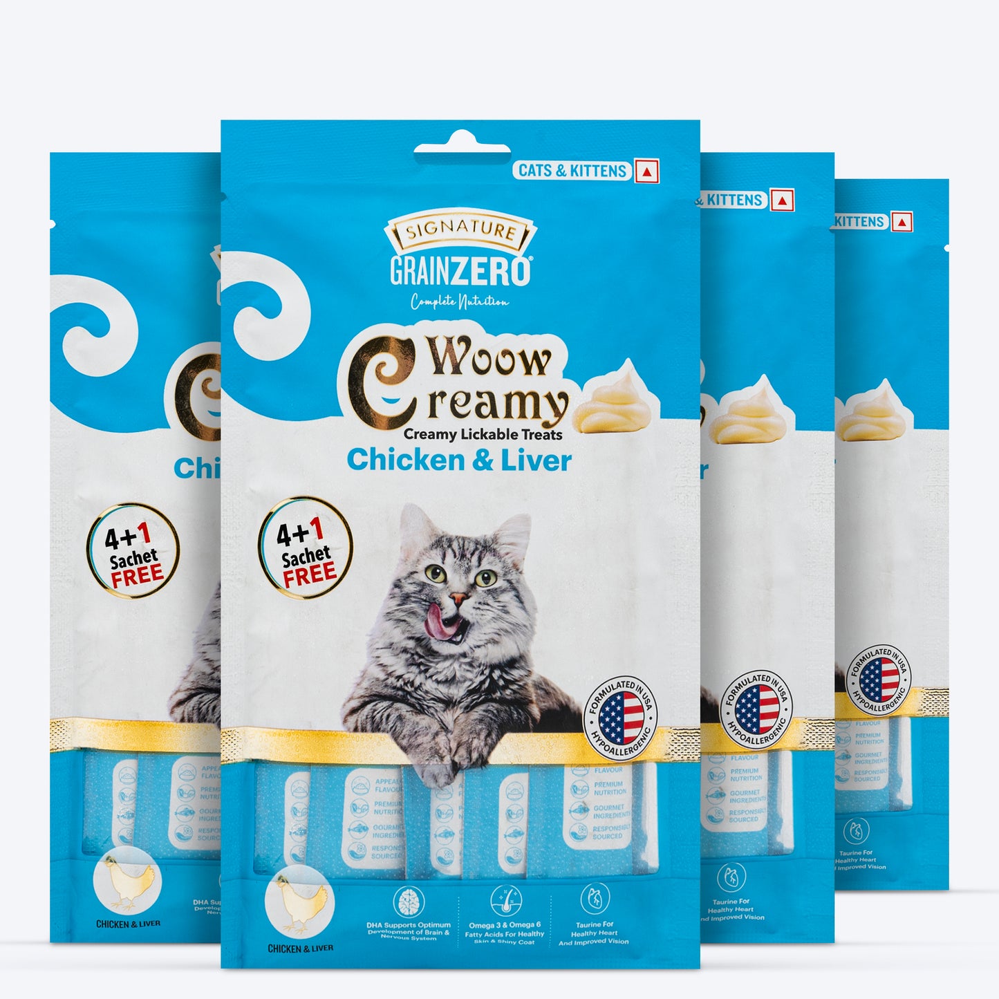 Signature Grain Zero Woow Creamy Chicken & Liver Lickable Treats For Cat & Kitten - 75 g - Heads Up For Tails