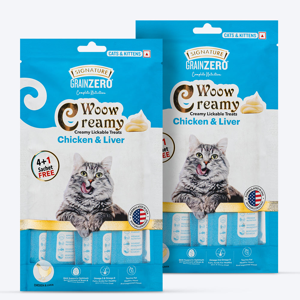 Signature Grain Zero Woow Creamy Chicken & Liver Lickable Treats For Cat & Kitten - 75 g - Heads Up For Tails