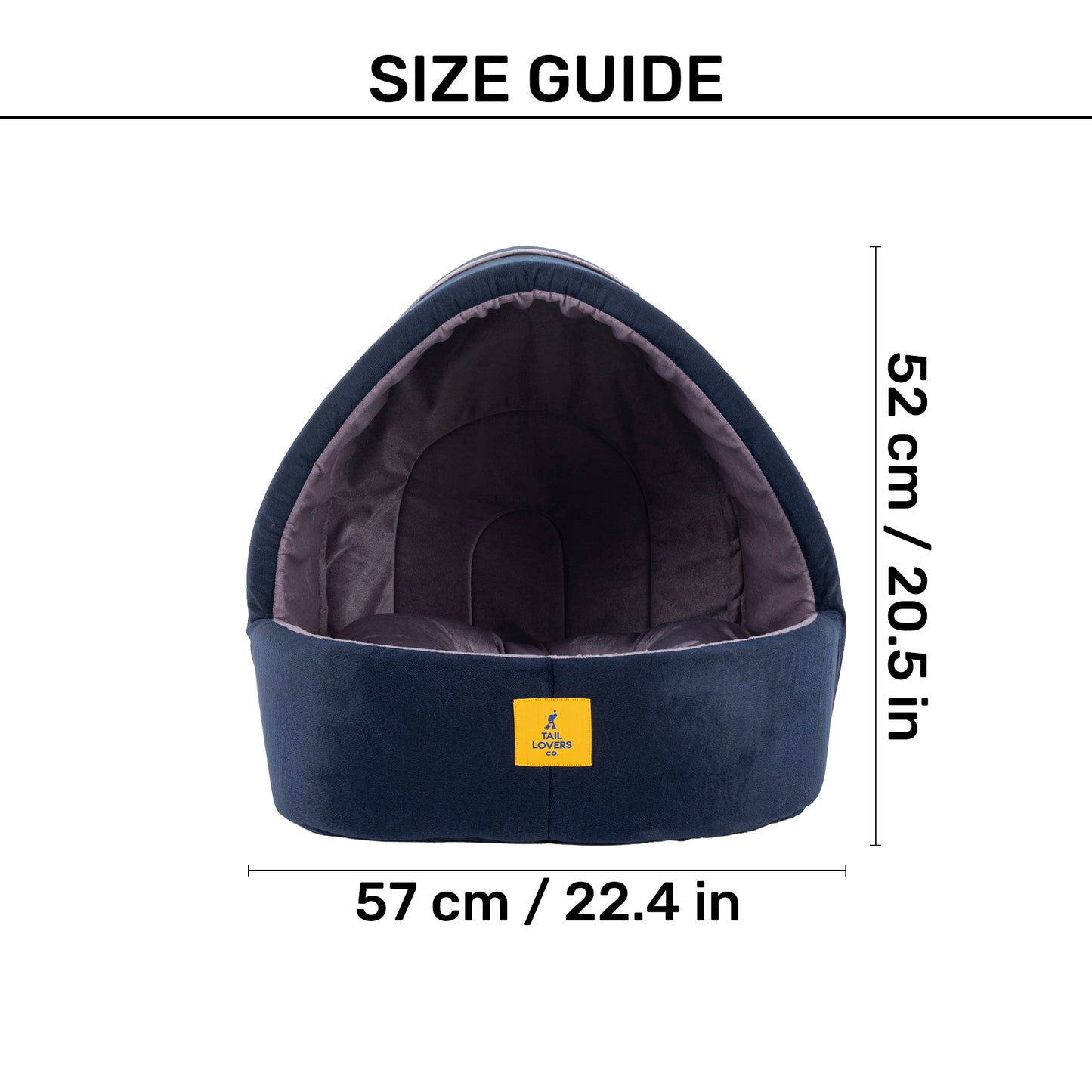 TLC Cave Bedding with Removable Cushion Bed For Small Dog & Cat - Navy & Grey