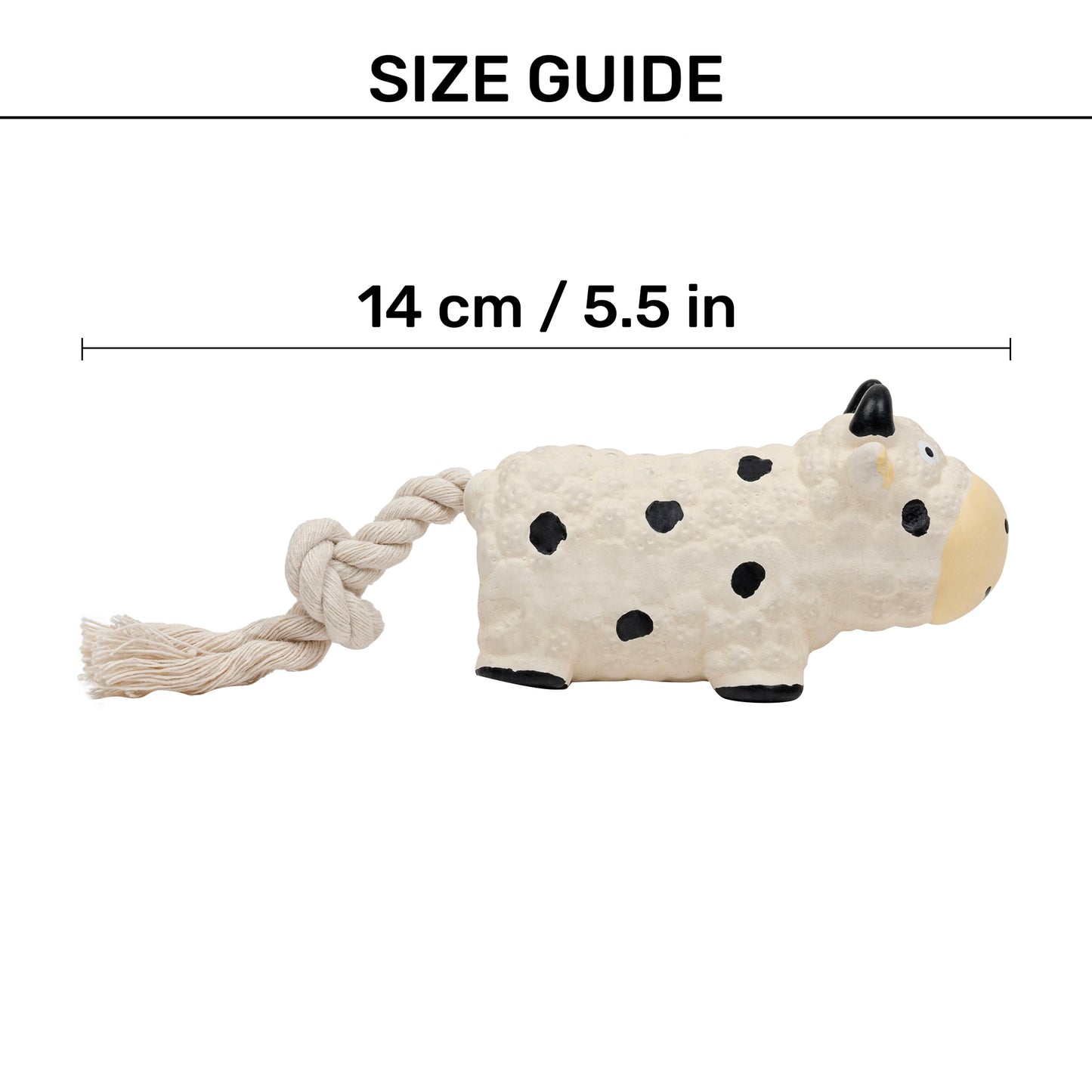 TLC Rubber Cow With Rope Chew Toy For Dog - Black & White