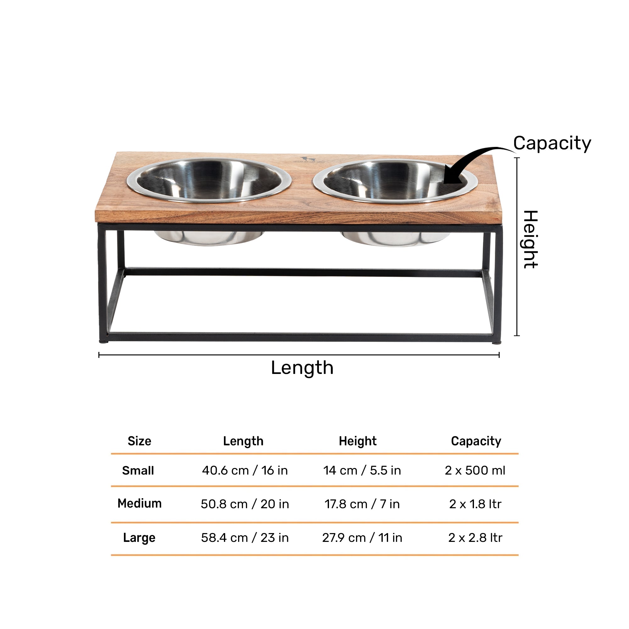 HUFT Furry Feast Wooden Diner With Steel Inserts For Dog - Brown