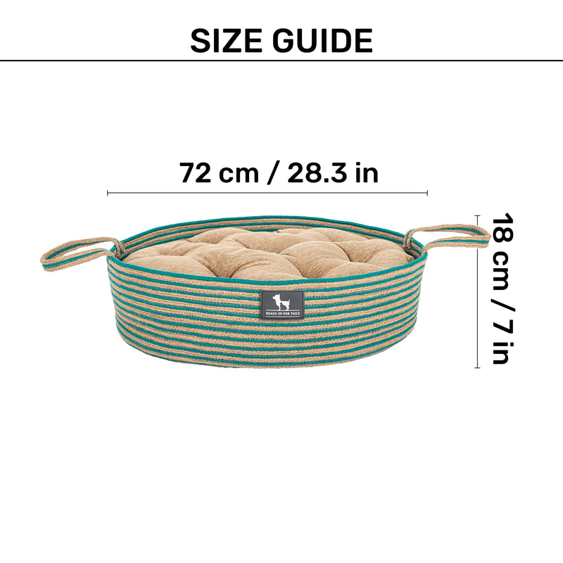 HUFT Whisker Retreat Jute Basket Bed With Cushion For Small Dogs & Cats- Aqua & Brown - Heads Up For Tails