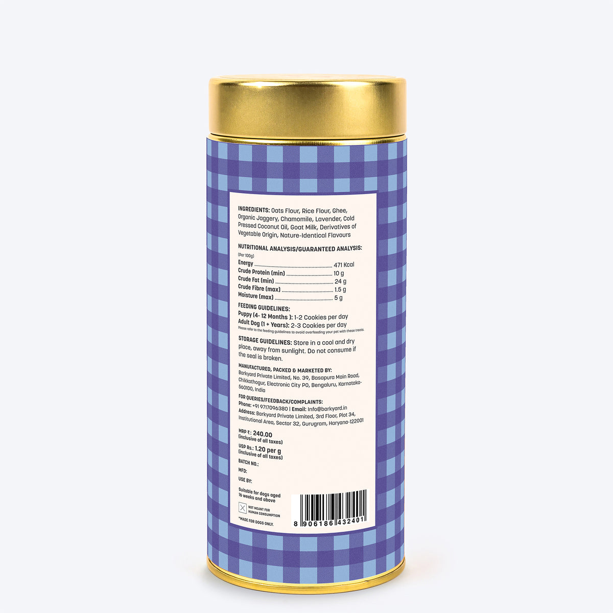 HUFT YIMT Snooze Time Chamomile & Lavender Dog Biscuits, 200 gm, with feeding guidelines and ingredients listed