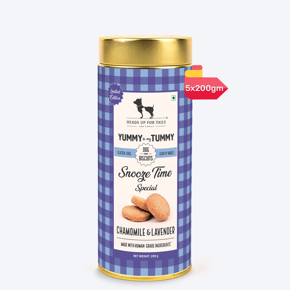 HUFT Yummy In My Tummy Snooze Time Special Dog Biscuits with Chamomile & Lavender 200 gm, Gluten-Free, Vegetarian - Heads Up For Tails