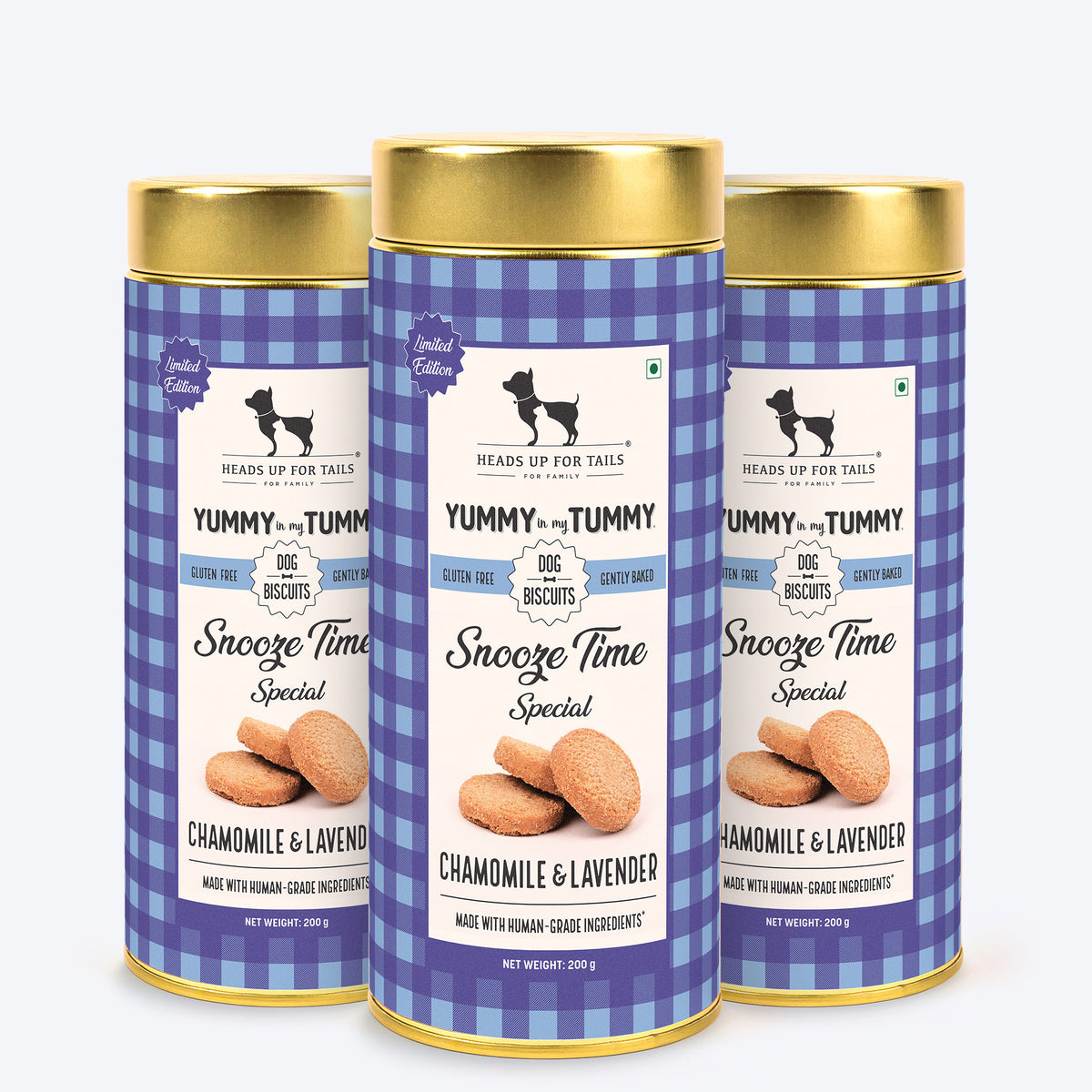 HUFT Yummy In My Tummy Snooze Time Special Dog Biscuits with Chamomile & Lavender 200 gm, Gluten-Free, Vegetarian - Heads Up For Tails
