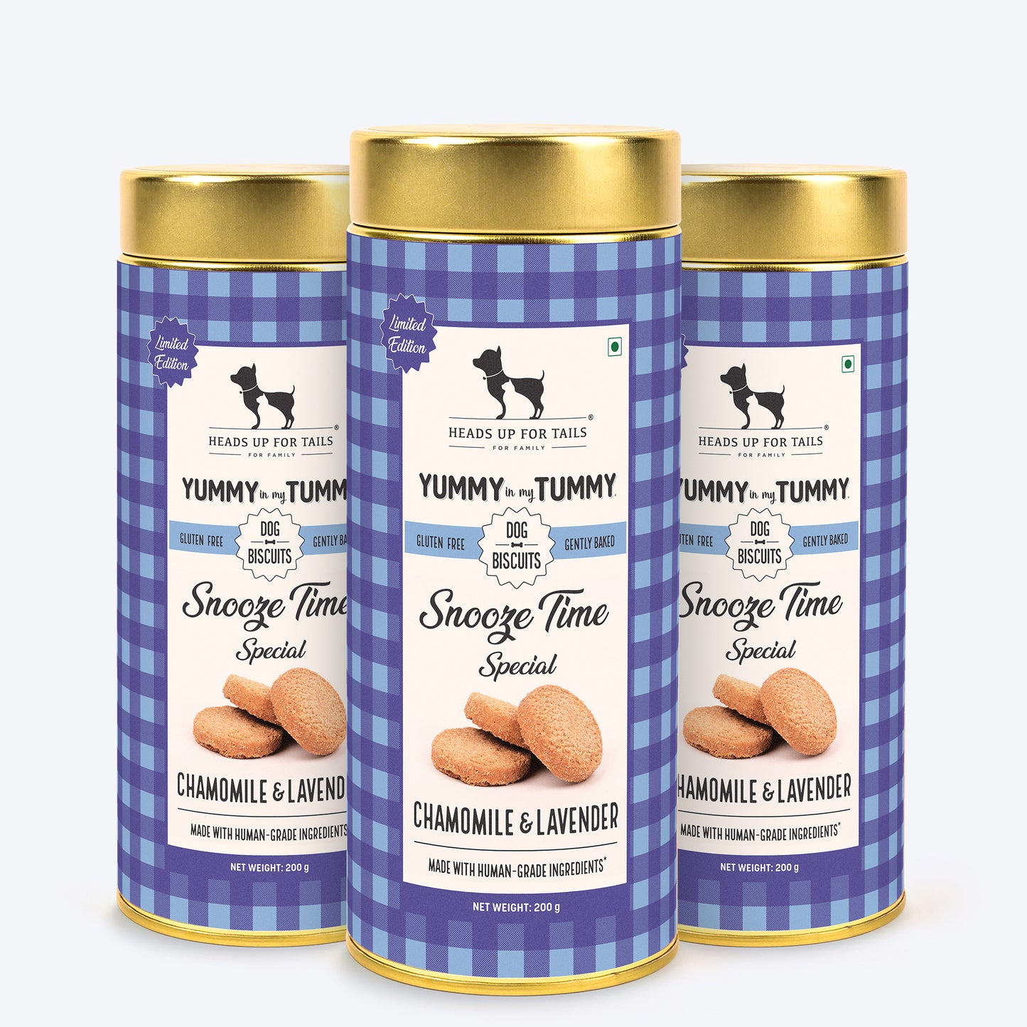 HUFT Yummy In My Tummy Snooze Time Special Dog Biscuits with Chamomile & Lavender 200 gm, Gluten-Free, Vegetarian - Heads Up For Tails