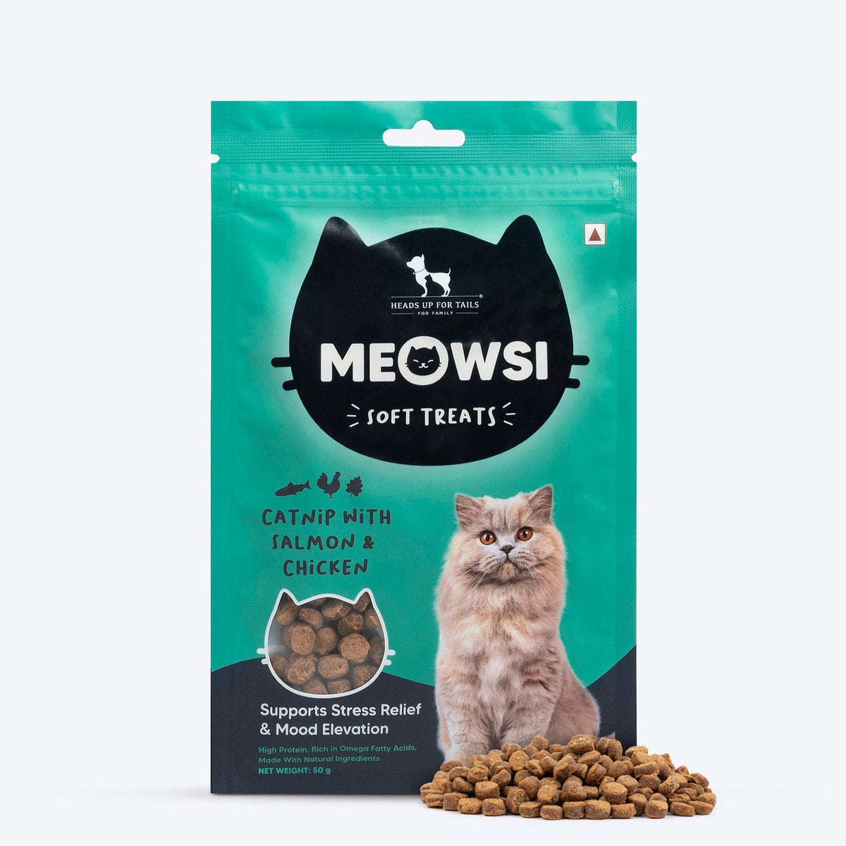 Meowsi Soft Cat Treats Catnip Salmon & Chicken Grain-Free 50g, Grain-Free, Catnip Infused, High-Protein