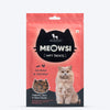 Meowsi by HUFT Salmon & Chicken Soft Cat Treats, 50 gm, features a pink packaging with a cat graphic and treats displayed.