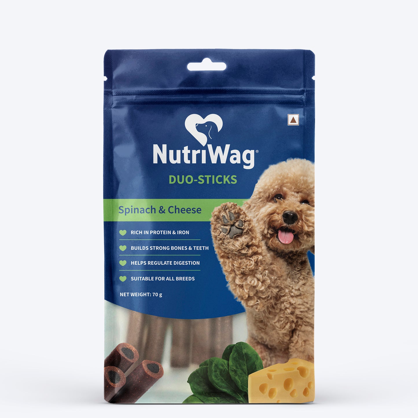 NutriWag Spinach & Cheese Duo Sticks Treats For Dog - 70 gm