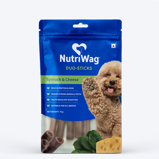 NutriWag Spinach & Cheese Duo Sticks Treats For Dog - 70 gm
