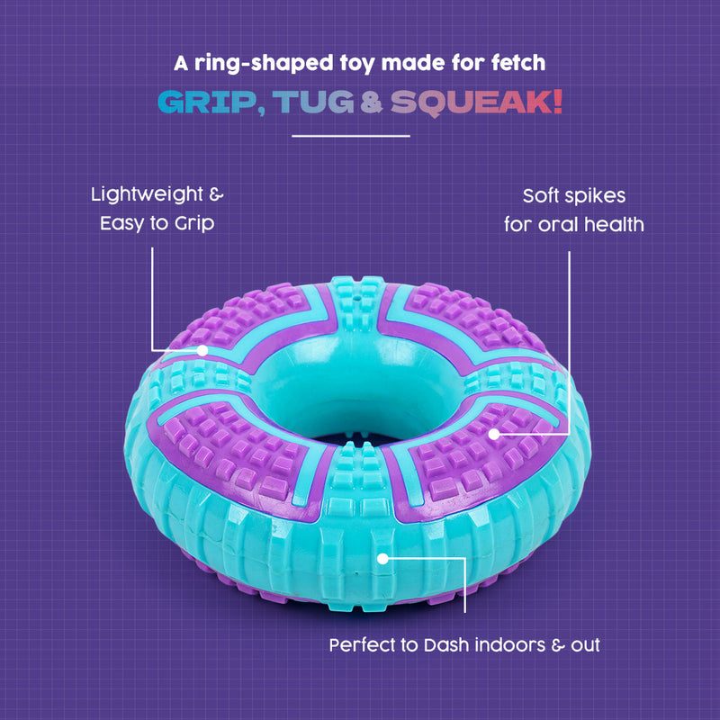 Dash Dog Grab & Gnaw Squeaky Toy For Dog - Purple & Blue - Heads Up For Tails