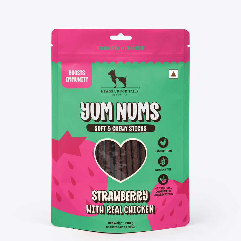 HUFT Yum Nums Soft & Chewy Sticks Strawberry with Real Chicken Treat For Dogs - Heads Up For Tails