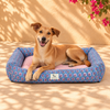HUFT Jaipuri Phool Lounger Dog Bed - Blue & Pink