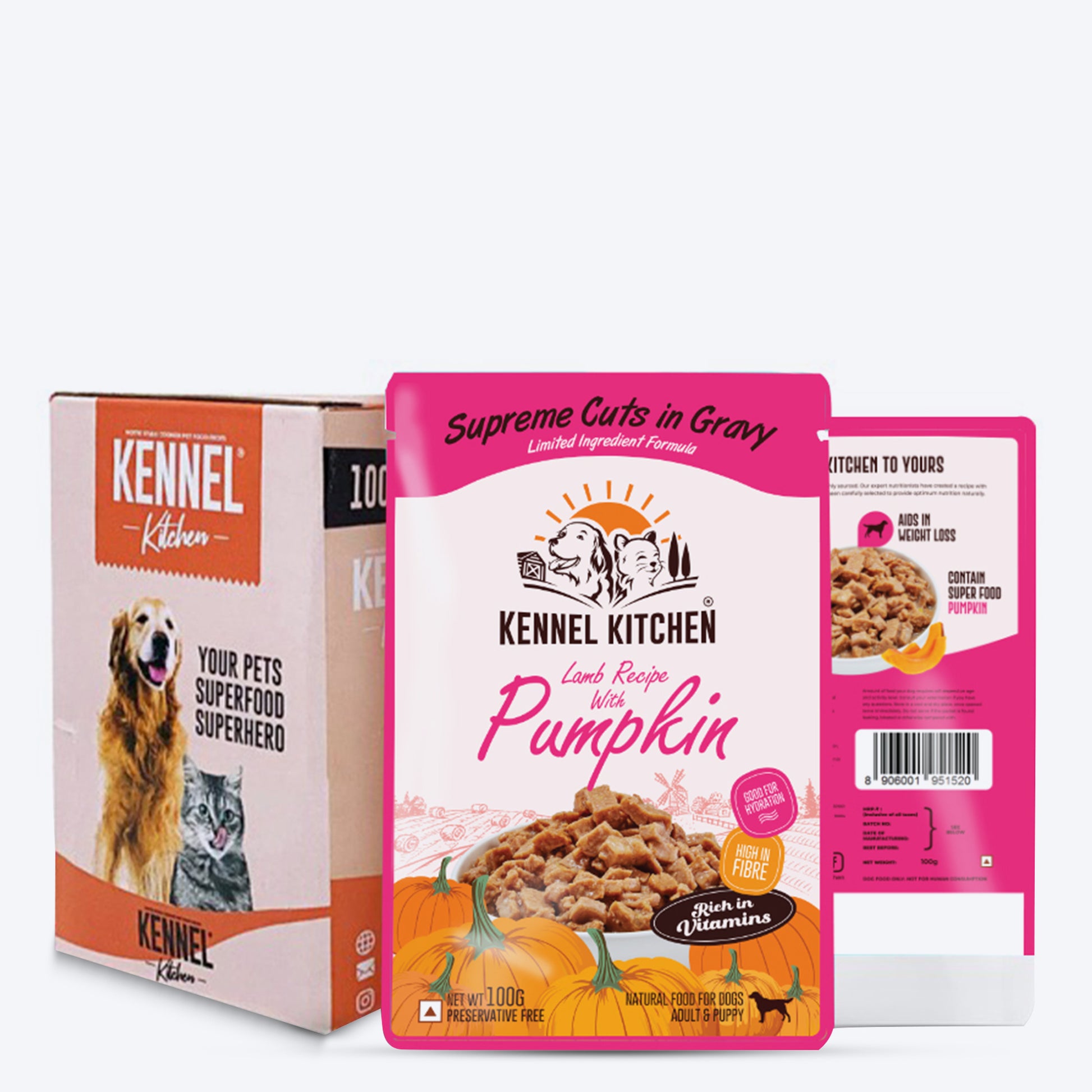 Kennel Kitchen Lamb with Pumpkin Supreme Cuts In Gravy Wet Dog Food - 100 g Packs - Heads Up For Tails