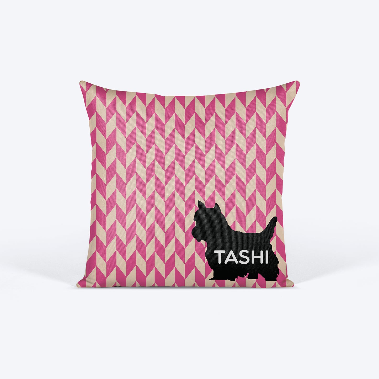 HUFT Pink Herringbone with Silhouette Personalised Cushion - 12 inches (30 x 30 cm) - Heads Up For Tails