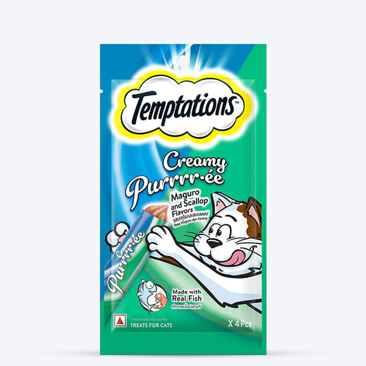 Temptations Creamy Purrrr-ee Cat Treats, Maguro and Scallop Flavour - 48g (4 pieces) - Heads Up For Tails