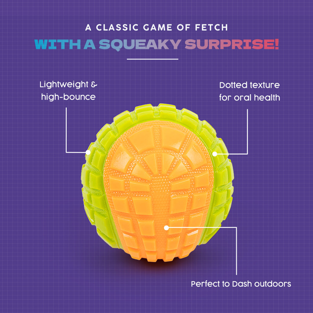 Dash Dog Squeaky Serve Tennis Ball Fetch Toy For Dog - Orange & Green - M