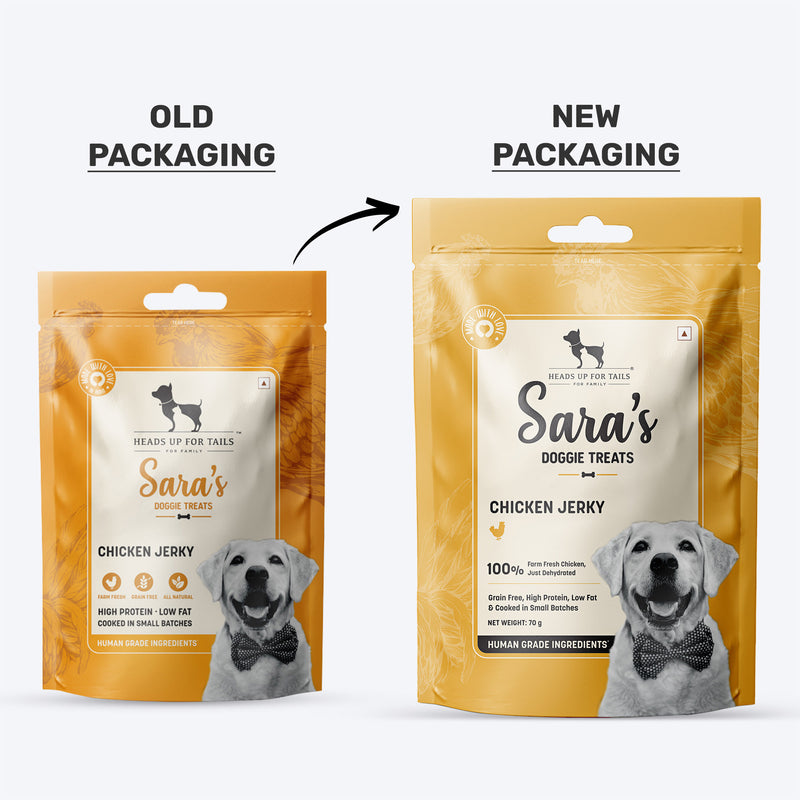 Sara's Doggie Treats Chicken Jerky, 70 g, made from 100% fresh chicken, grain-free, high protein, low fat.