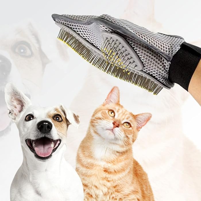 Trixie Metal Bristle Fur Care Glove For Pets - Grey (18 x 24 cm) - Heads Up For Tails