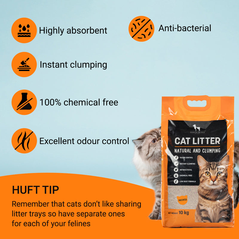 HUFT Cat Litter (Natural & Clumping) - Unscented - 10 kg - Heads Up For Tails