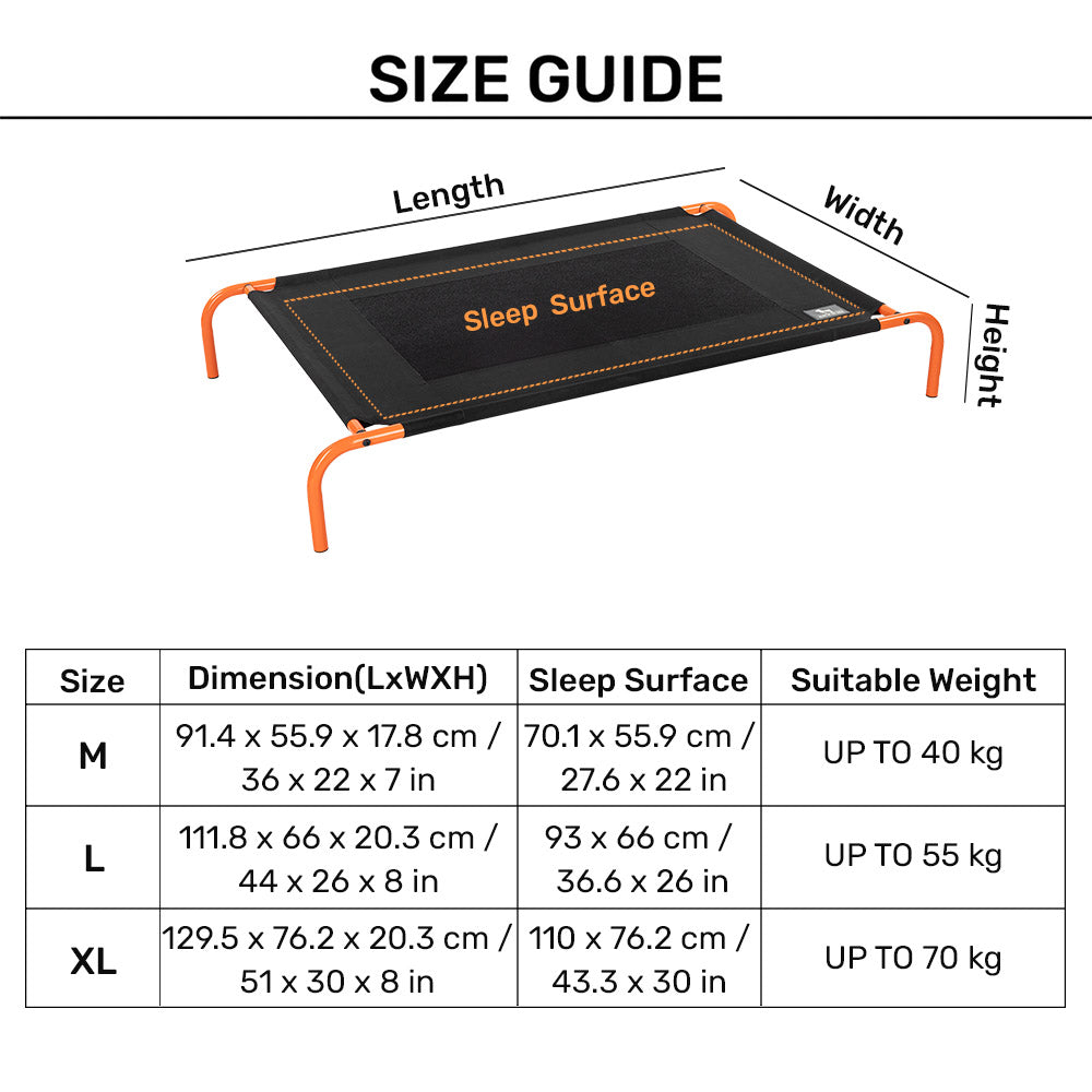 HUFT Elevated Bed For Dog - Black & Orange - Heads Up For Tails