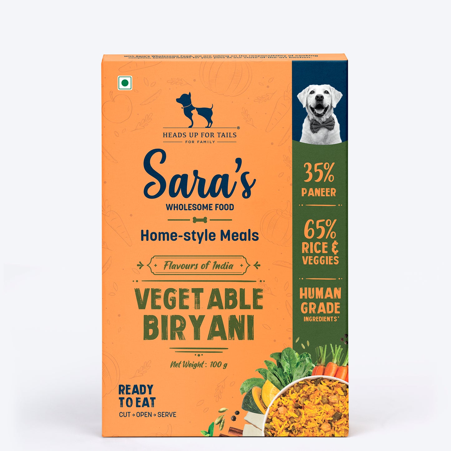Sara's Wholesome Flavours of India Vegetable Biryani Wet Dog Food, 100% Vegetarian, Human-Grade Ingredients – Preservative-Free, Farm-Fresh - Heads Up For Tails