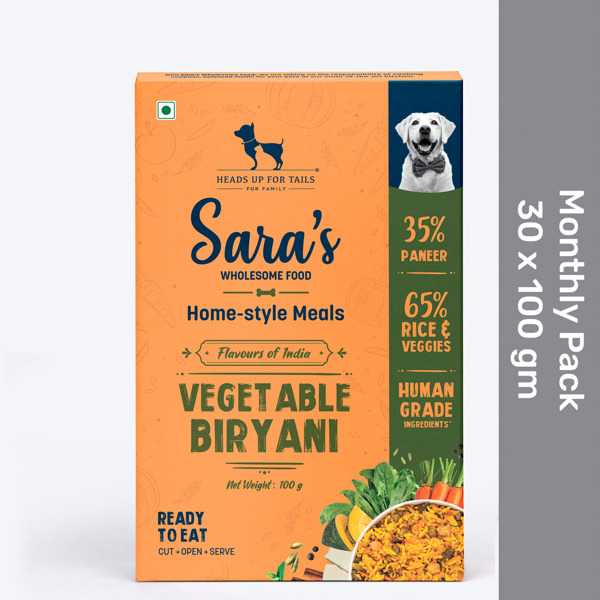 Sara's Wholesome Vegetable Biryani Fresh Dog Food Vegetarian - Monthly Pack, 100% Vegetarian, Human-Grade, Preservative-Free
