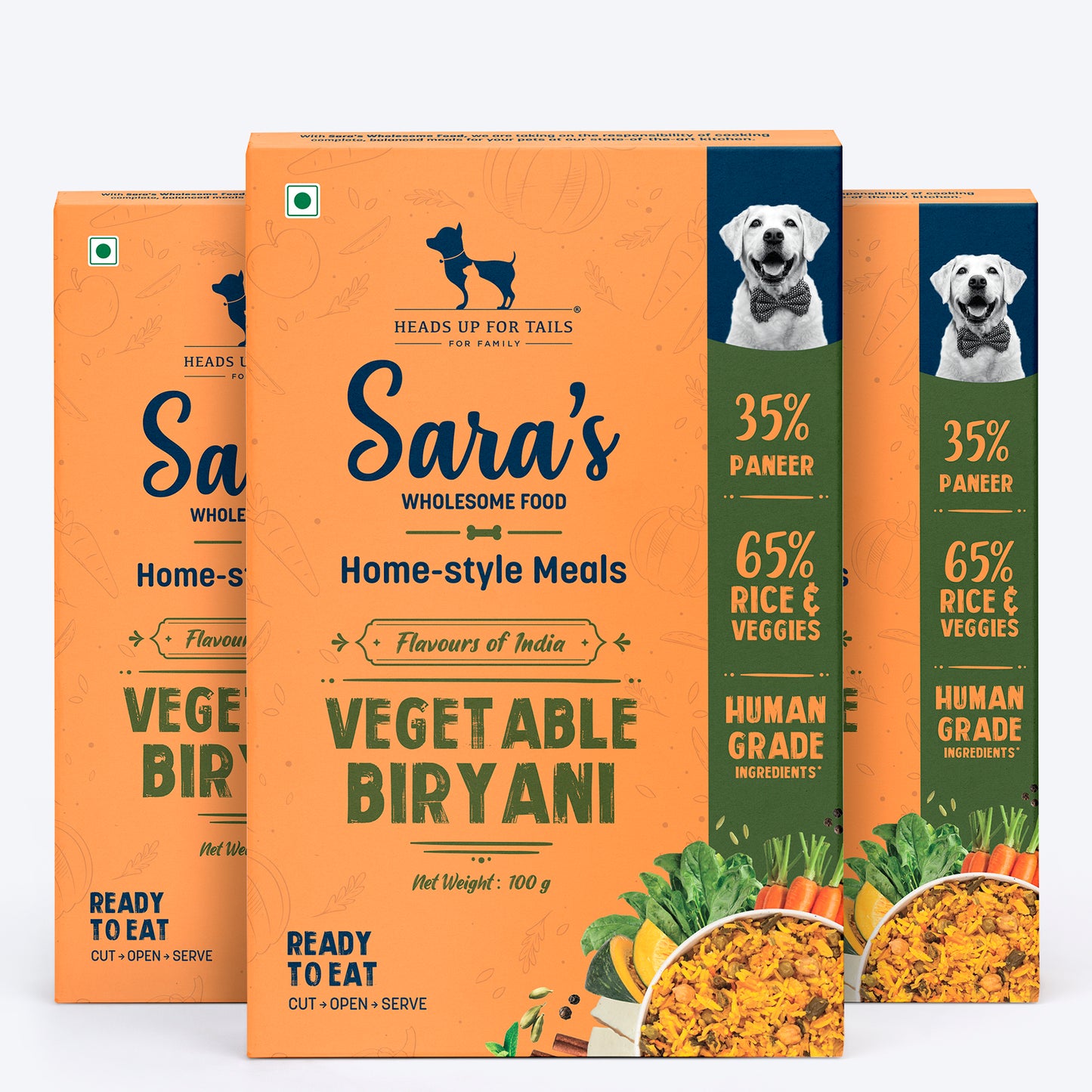 Sara's Wholesome Flavours of India Vegetable Biryani Wet Dog Food, 100% Vegetarian, Human-Grade Ingredients – Preservative-Free, Farm-Fresh - Heads Up For Tails