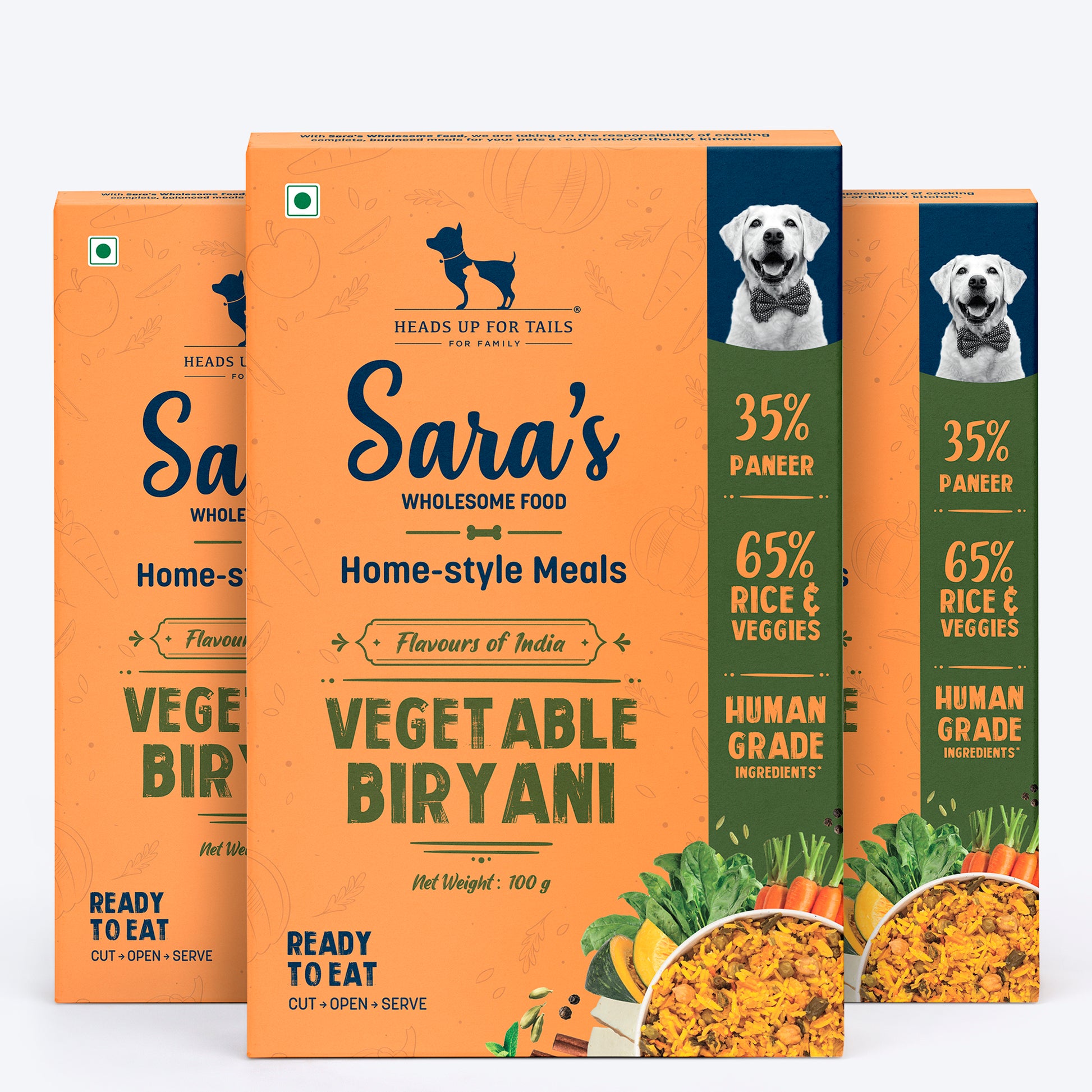 Sara's Wholesome Flavours of India Vegetable Biryani Wet Dog Food, 100% Vegetarian, Human-Grade Ingredients – Preservative-Free, Farm-Fresh - Heads Up For Tails