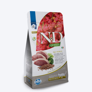 Farmina N&D Quinoa Neutered Duck, Broccoli & Asparagus Dry Food For Adult Cat - 1.5 kg - Heads Up For Tails