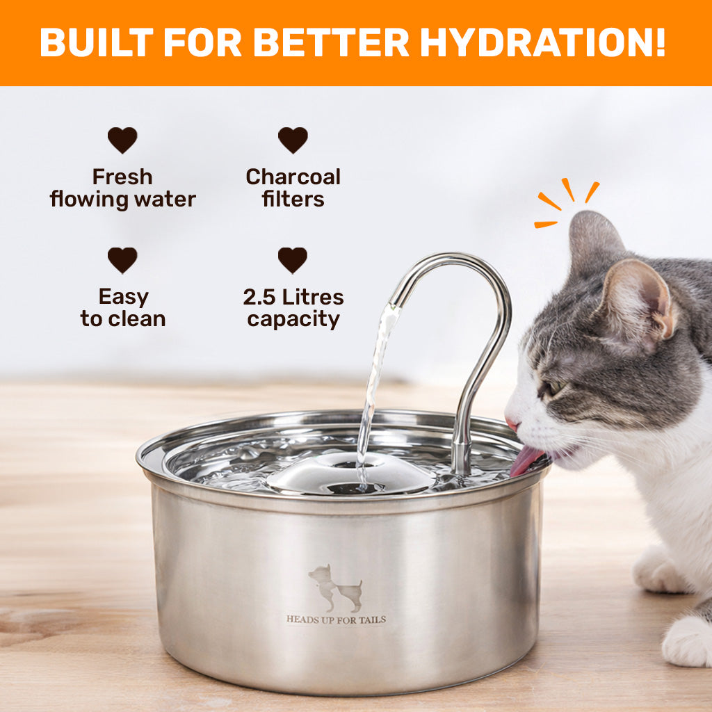 HUFT Stainless Steel Water Fountain For Dog & Cat - Heads Up For Tails