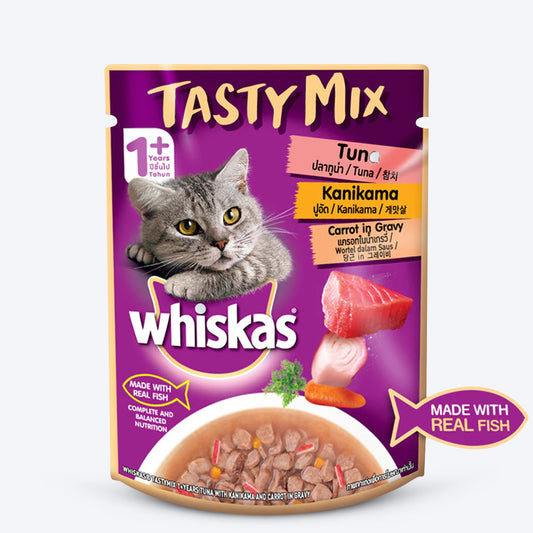 Whiskas Tuna With Kanikama and Carrot Adult Wet Cat Food - Pack of 24 - Heads Up For Tails