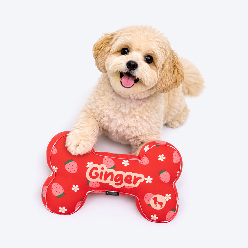 HUFT Personalised Berrylicious Bone Cushion For Dog - Red & Pink - Heads Up For Tails