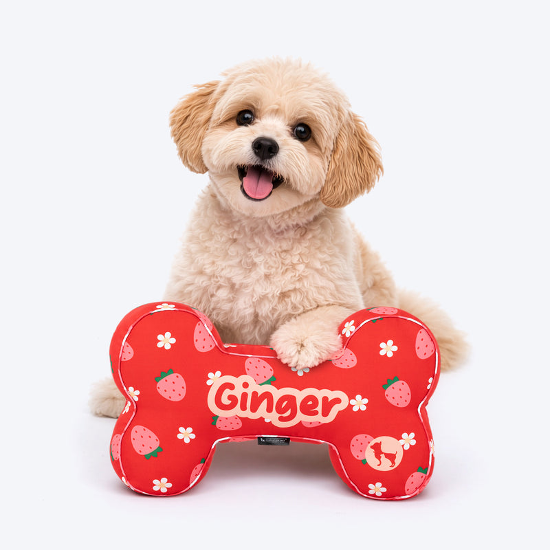 HUFT Personalised Berrylicious Bone Cushion For Dog - Red & Pink - Heads Up For Tails