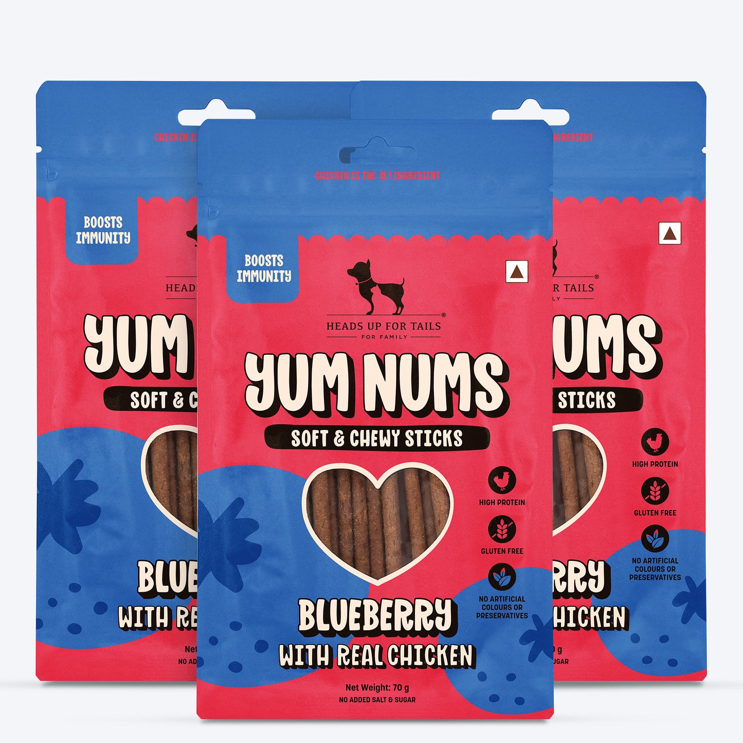 HUFT Yum Nums Soft & Chewy Sticks Blueberry With Real Chicken Treat For Dogs - 70 g