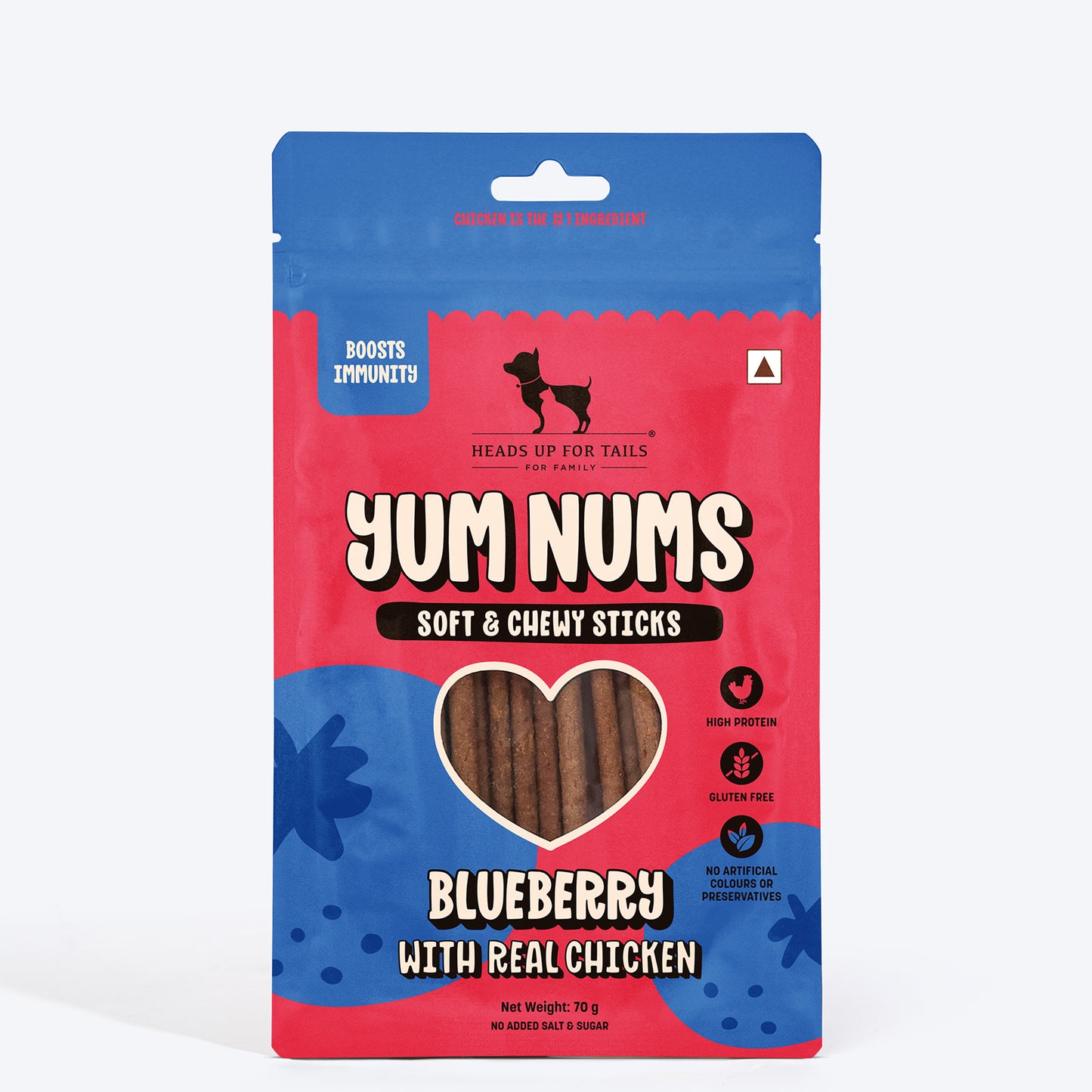 HUFT Yum Nums Soft & Chewy Sticks Blueberry With Real Chicken Treat For Dogs - 70 g