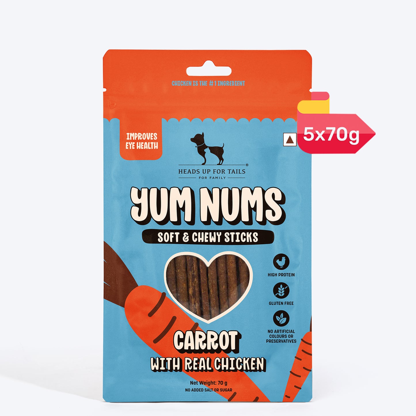 HUFT Yum Nums Soft & Chewy Sticks Carrot With Real Chicken Treat For Dogs - 70 g