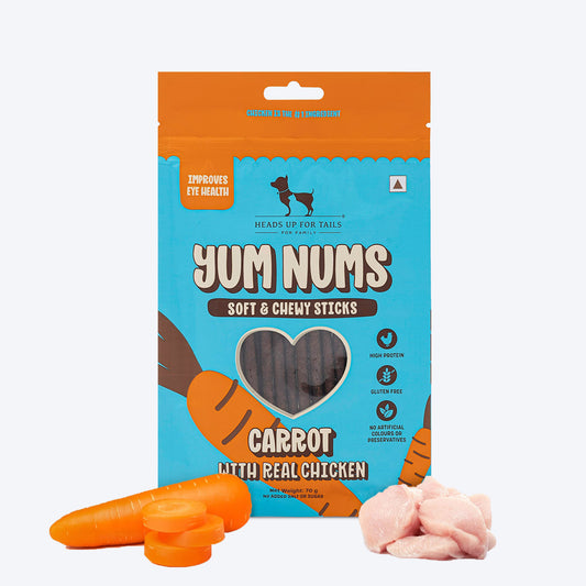 HUFT Yum Nums Dog Treats Soft & Chewy Sticks Carrot With Real Chicken - 70 gm - Heads Up For Tails