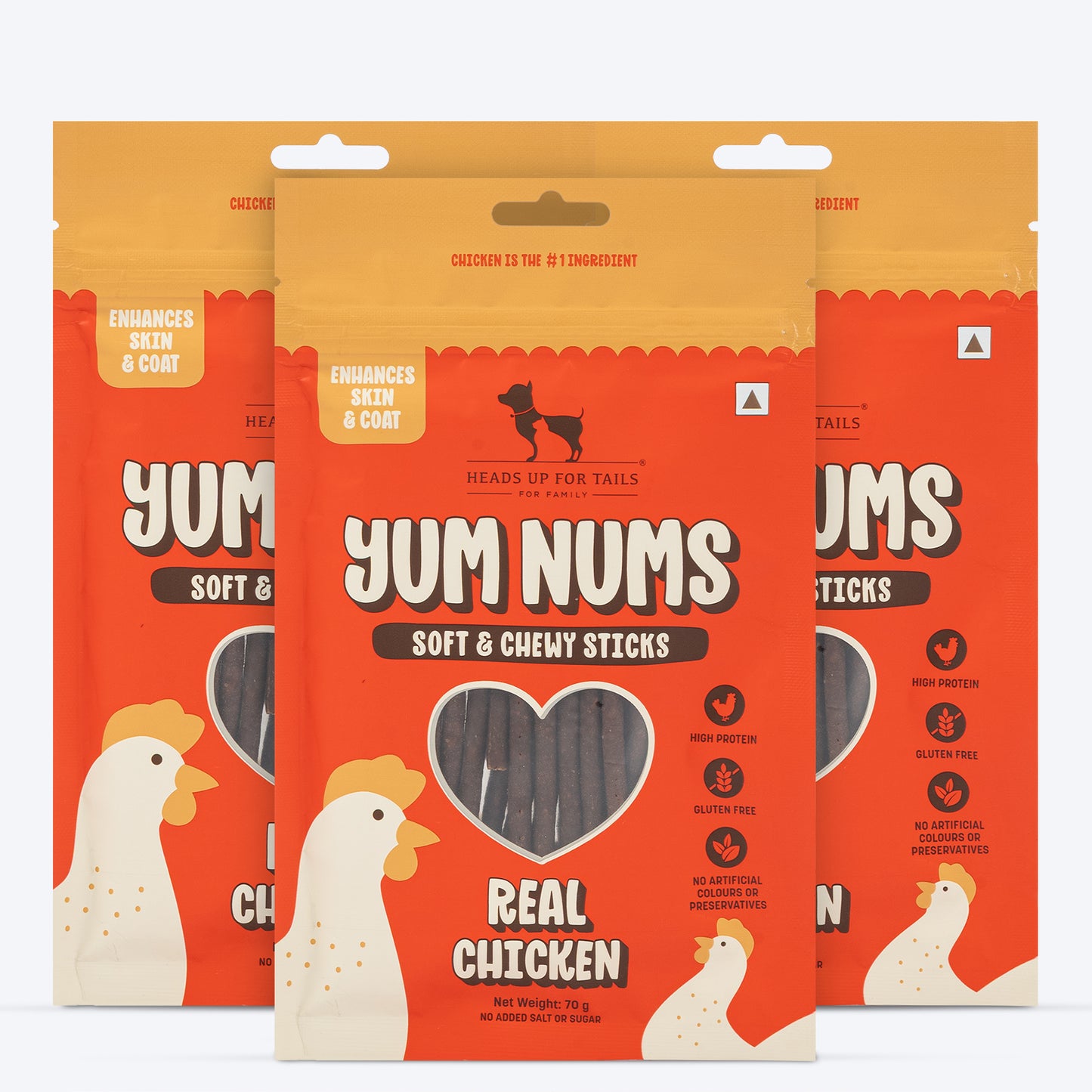 HUFT Yum Nums Soft & Chewy Sticks Real Chicken Treat For Dogs - 70 g - Heads Up For Tails
