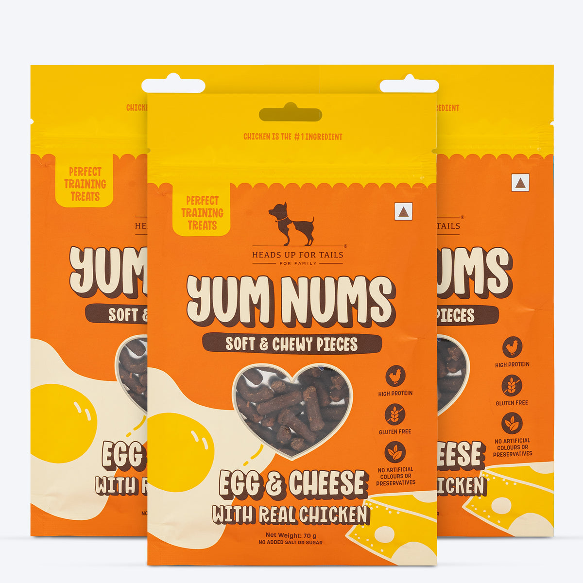 HUFT Yum Nums Soft & Chewy Sticks Egg & Cheese With Real Chicken Treat For Dogs - 75g - Heads Up For Tails
