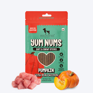 HUFT Yum Nums Soft & Chewy Sticks Pumpkin with Real Chicken Treat For Dogs - 70 g - Heads Up For Tails