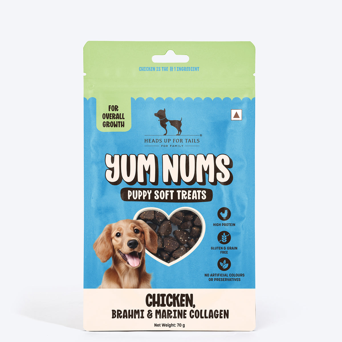 HUFT Yum Nums Soft & Chewy Puppy Treats - Chicken, Brahmi & Marine Collagen- 70 gm, High Protein, Grain Free