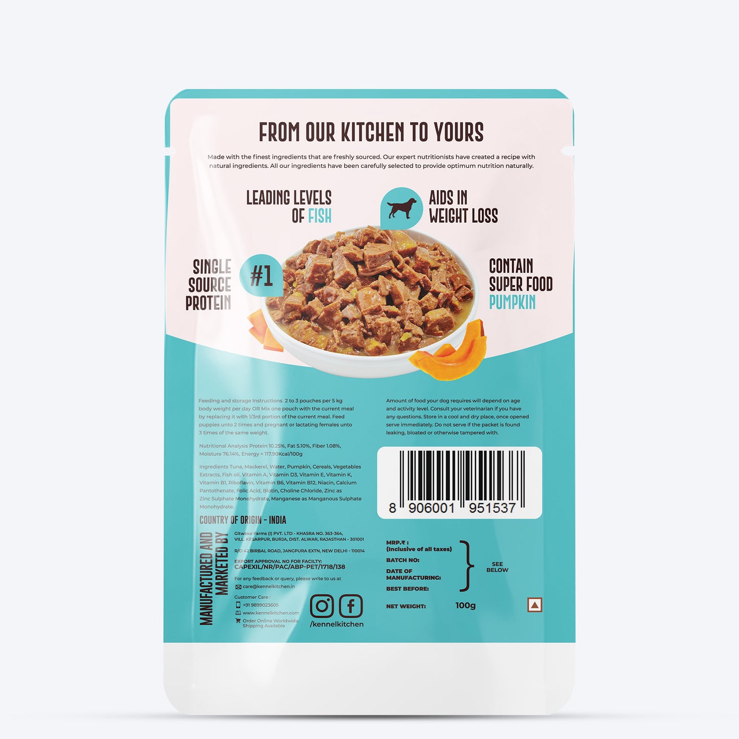 Kennel Kitchen Fish with Pumpkin Supreme Cuts In Gravy Wet Dog Food - 100 g Packs - Heads Up For Tails