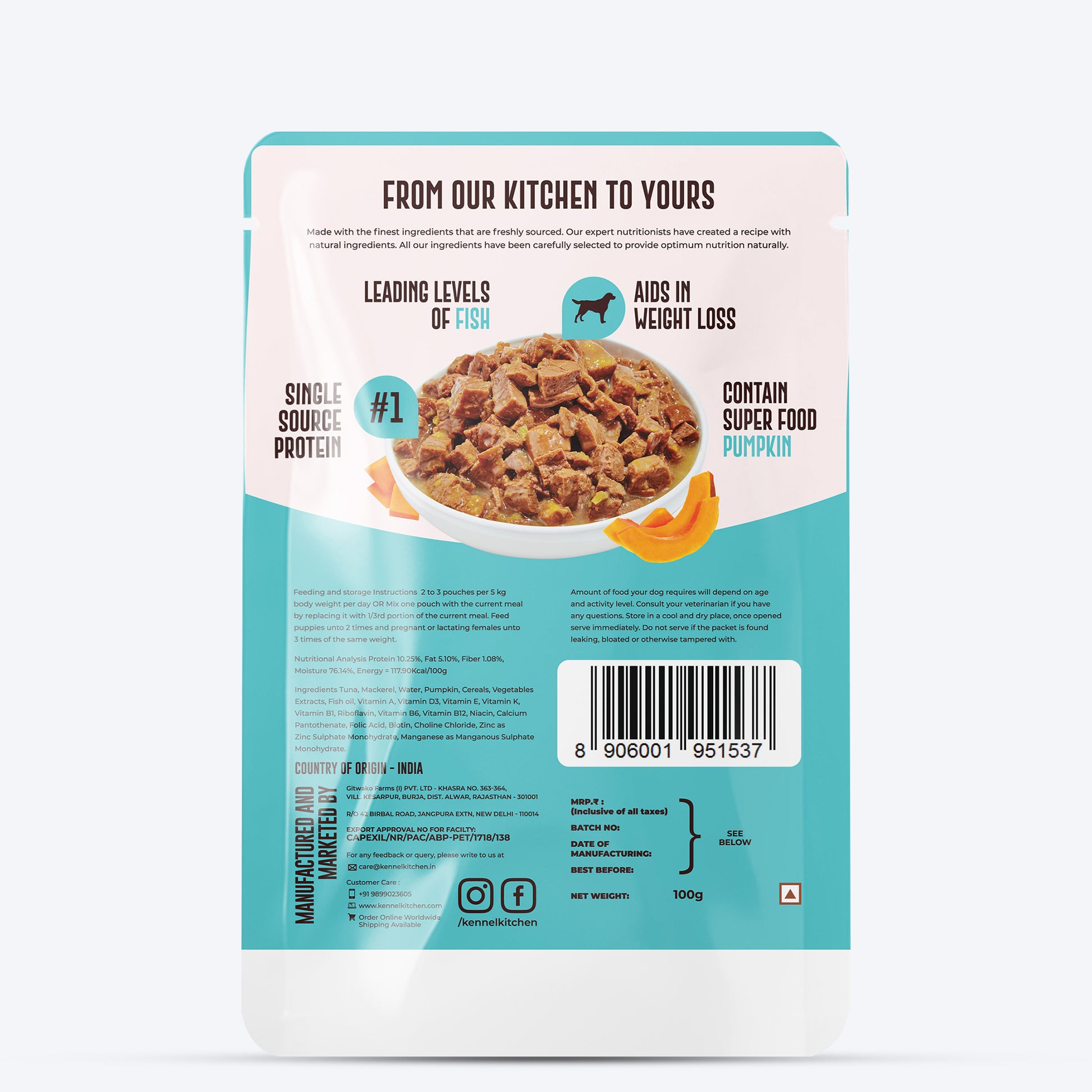 Kennel Kitchen Fish with Pumpkin Supreme Cuts In Gravy Wet Dog Food - 100 g Packs - Heads Up For Tails