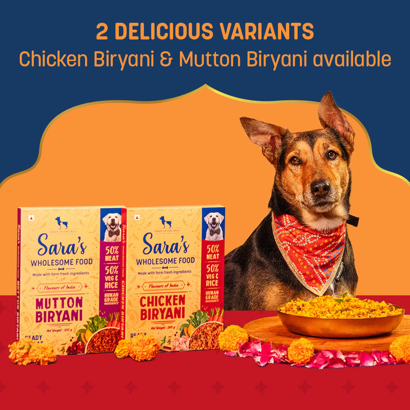 Sara's Wholesome Food Chicken Biryani, Flavours of India, 300 g, made with 50% meat and 50% vegetables and rice.