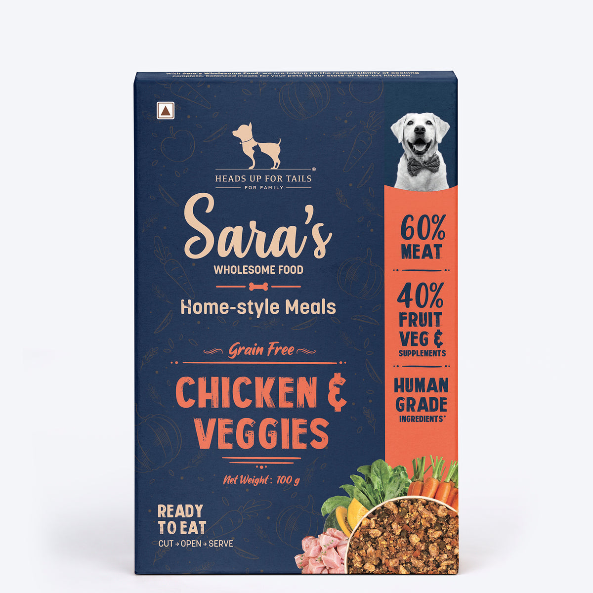 Sara's Wholesome Grain-Free Chicken & Veggies Fresh Dog Food, Human-Grade, Preservative-Free, Grain-Free