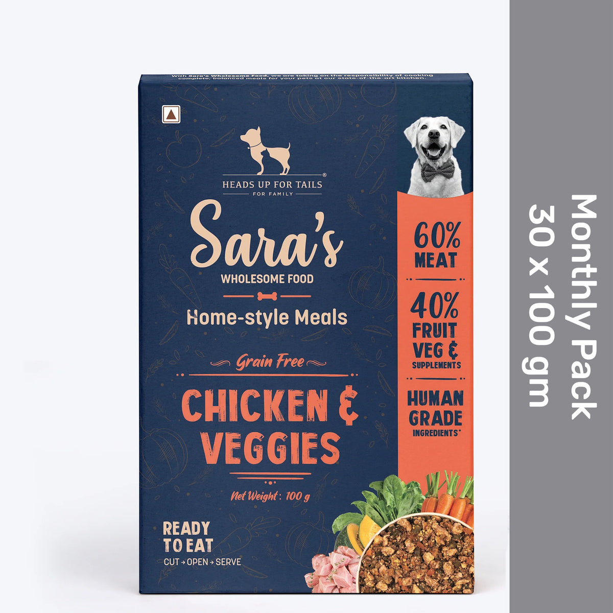 Sara's Wholesome Grain-Free Chicken & Veggies Fresh Dog Food - Monthly Pack, Human-Grade, Preservative-Free, Grain-Free