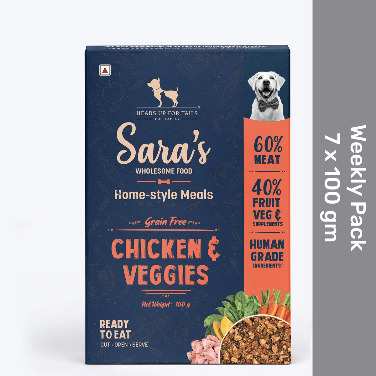 Sara's Wholesome Grain-Free Chicken & Veggies Fresh Dog Food - Weekly Pack, Human-Grade, Preservative-Free, Grain-Free