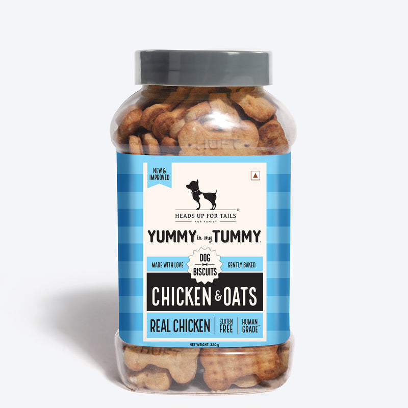 Heads Up for Tails Yummy in my Tummy Chicken & Oats dog biscuits, 320g, gluten-free, gently baked, real chicken