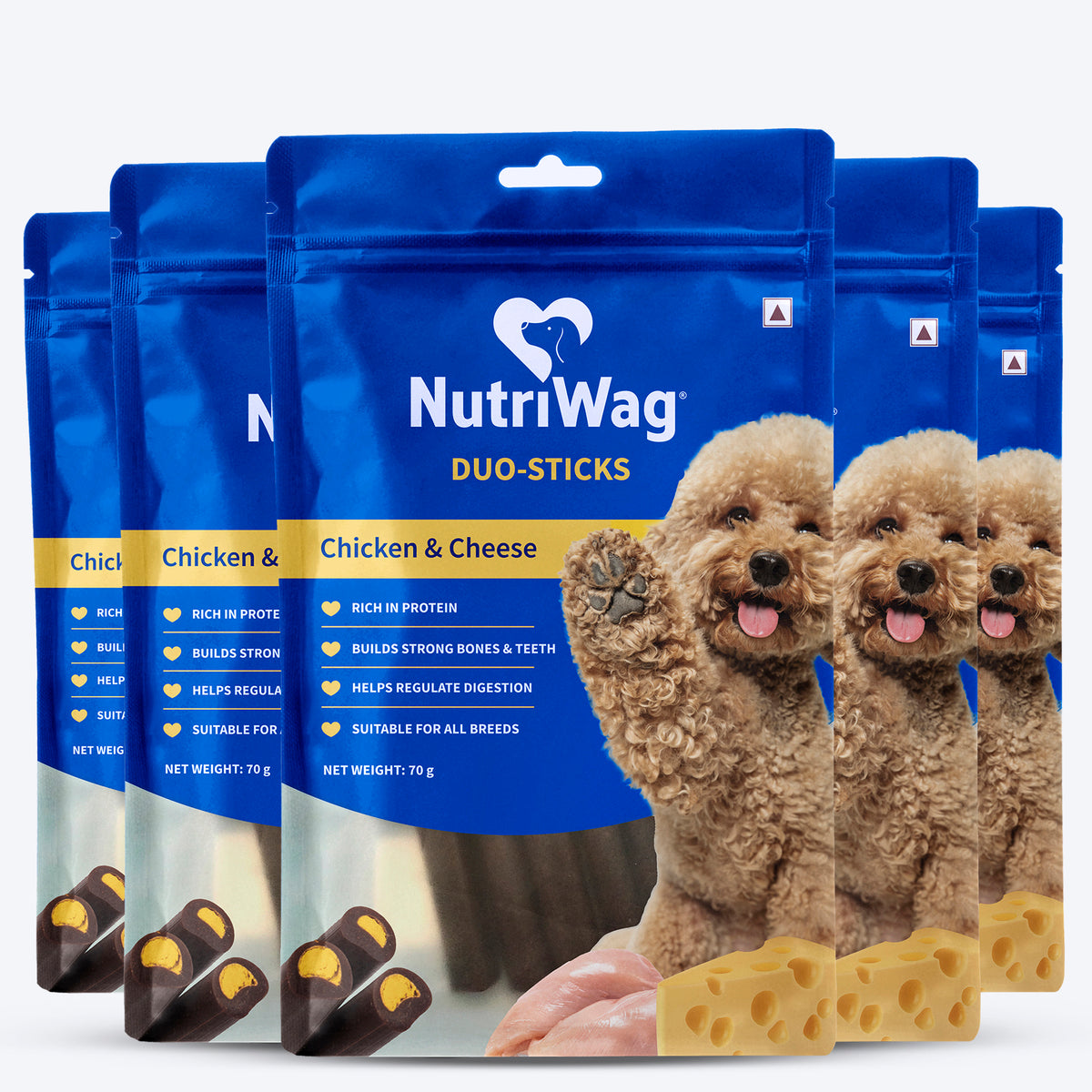NutriWag Chicken & Cheese Duo Sticks Treats For Dog - 70 gm